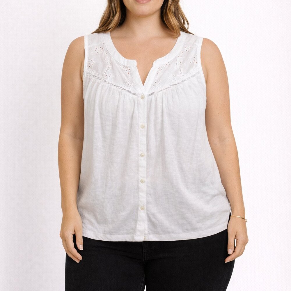 Style and Co White Eyelet Sleeveless Tank Top Size OX